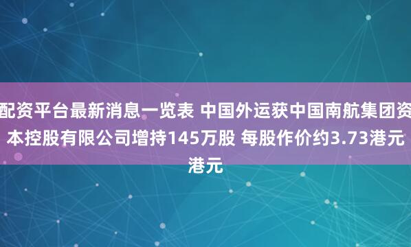 配资平台最新消息一览表 中国外运获中国南航集团资本控股有限公司增持145万股 每股作价约3.73港元
